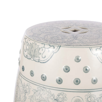 Double Happiness 18" Chinoiserie Ceramic Drum Garden Stool - JONATHAN Y